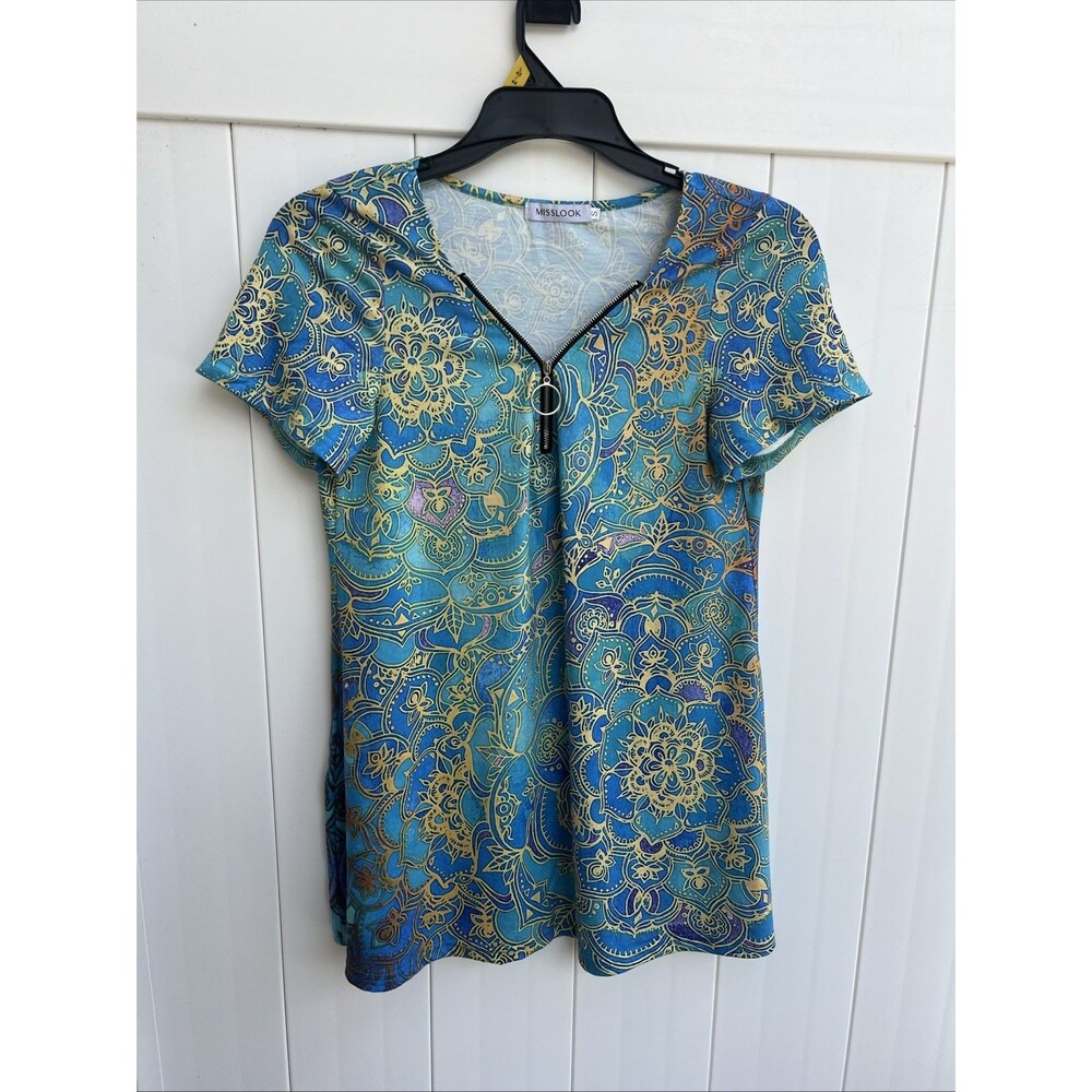 MISSLOOK Womens Size Small Short Sleeve Floral Print Tunic Top